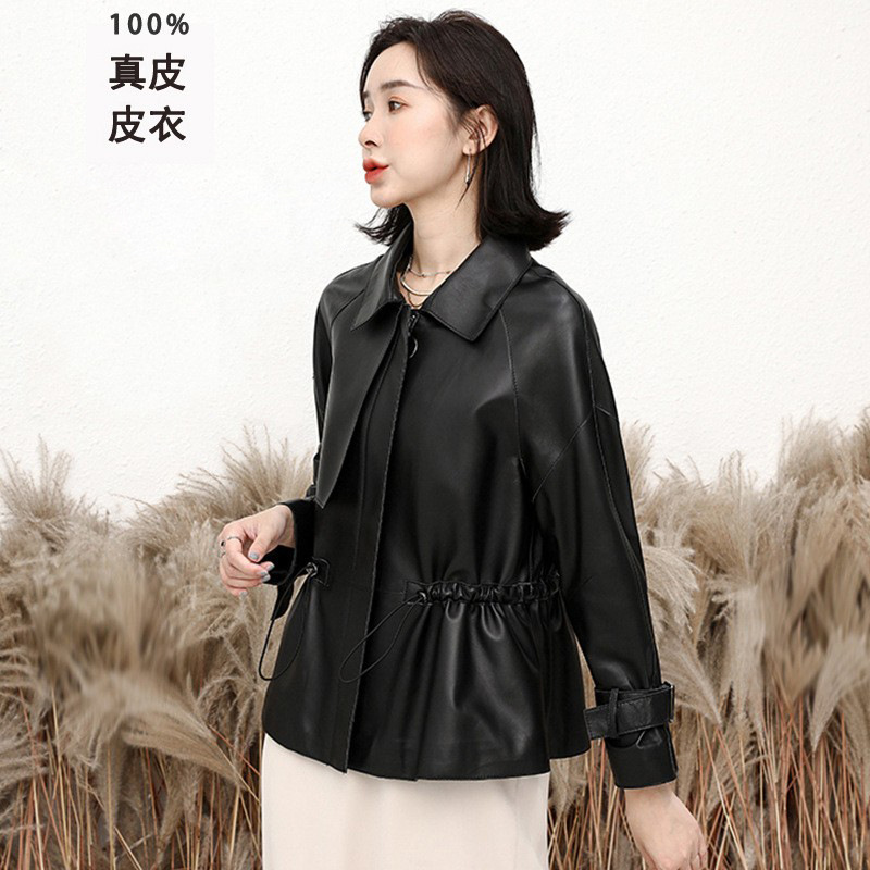 Haining 2025 Spring and Autumn New Sheepskin Genuine Leather Jacket Women's Short Leather Jacket Waist Slimming Casual Jacket