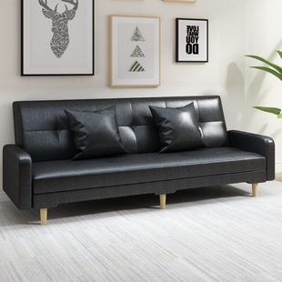 Apartment Living Room Oil Wax Leather Art Sofa Pu Leather Sofa Nordic Economical Foldable Dual-Purpose Small Apartment Sofa S^