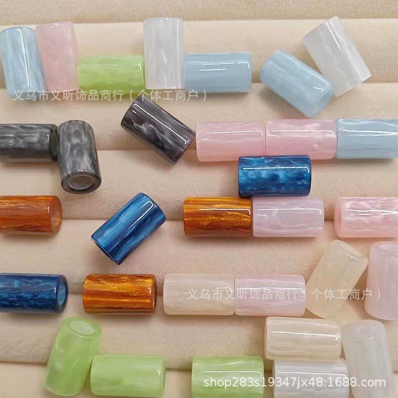 9*15mm树脂晕染圆管直孔桶珠DIY串珠手链项链箱包挂件配件饰品
