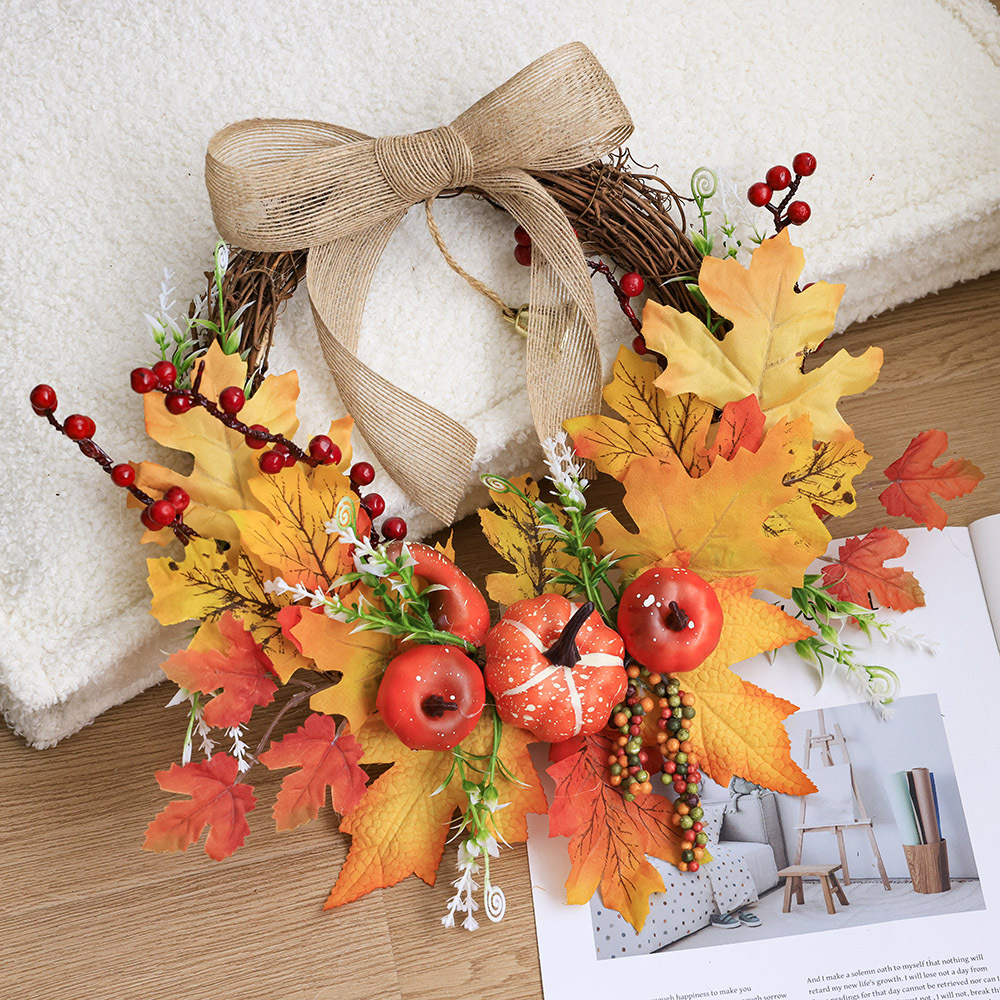 Decoración de otoño guirnaldas de cosecha de Halloween guirnaldas de bayas rojas decoración de otoño calabaza de hoja de arce colgante