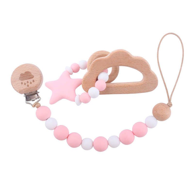 Bebé de dibujos animados animal clip de haya calmante bebé animal mordedor pulsera mordedura pegamento pezón anti-caída traje de cadena