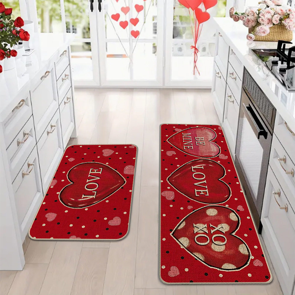 Amazon día de San Valentín alfombra de piso de cocina doméstica dos piezas conjuntos de alfombra de piso resistente a la suciedad y alfombra de puerta de entrada