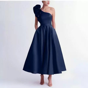European and American Evening Party Dress for Women, Sleeveless Tube Top, Waist Slimming Look, A-Line Export Dress