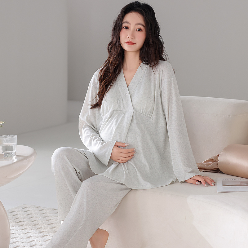 Colorful Cotton Padded Maternity Kimono Pajamas Long-Sleeved Summer and Autum Pregnancy Adjustable Postpartum Nursing Clothes
