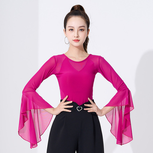 Latin dance tops for women new modern dance waltz ballroom dance bell sleeve tops practice performance clothes