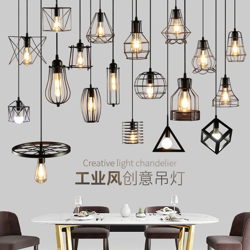 Candelabro de jaula de hierro pequeño de un solo cabezal al por mayor de fábrica, tienda de ropa de olla caliente retro americana, barra de bar, lámpara de comedor, estilo industrial