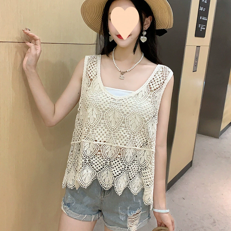 Весенне-осенний хлопковый вязаный крючком жилет для похудения, художественный вязаный без рукавов, свободный жилет, верхняя одежда, топ