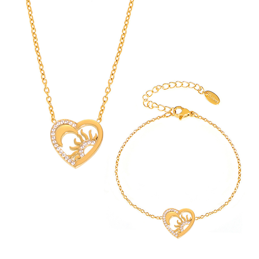 Square Sugar Jewelry Stainless Steel Heart Sun Set Goddess Zircon Diamond Set Hollow Texture Necklace Bracelet Set_voghion.com