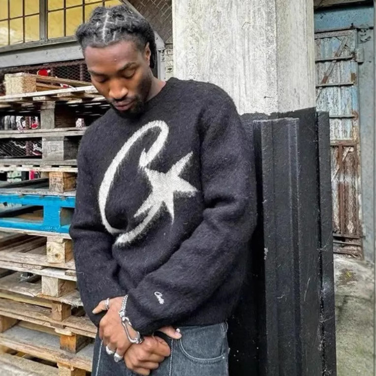 Cross-Border Corteiz Alcatraz Sweater European and American Street Hip-Hop Pattern Print Loose Pullover Knit Top Autumn