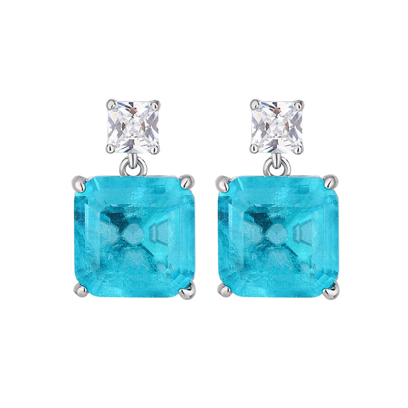 Zhuang Sheng joyas de cobre inferior chapado en oro simulación temperamento palaiba princesa traje cuadrado piedra principal 14*14-12*12