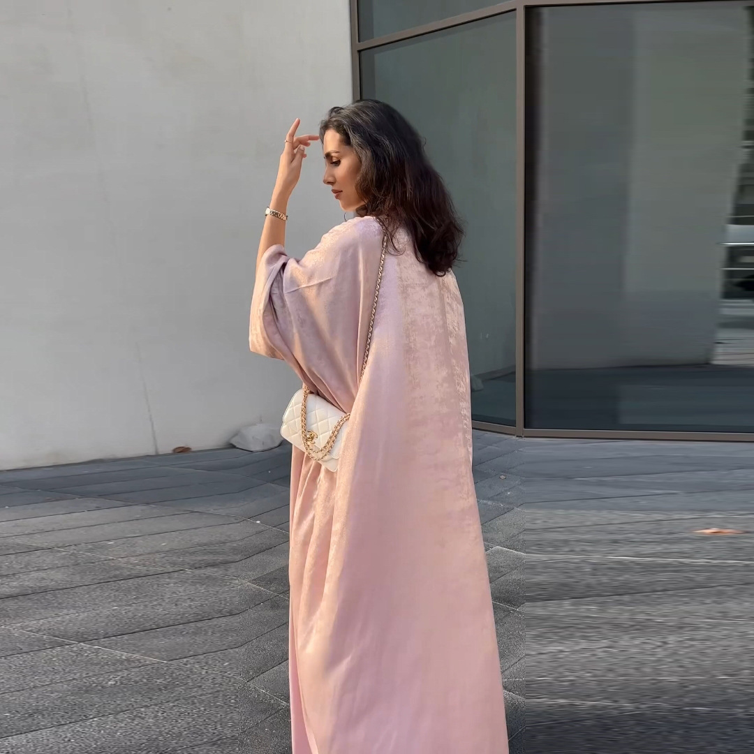 A008 Cross-border Middle East Dubai Muslim Fashion Women's Gold-Embossed Cardigan Robe_ecoleips.com
