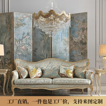 法式新古典实木雕花布艺沙发洛可可宫廷三人描金客厅茶几组合家具