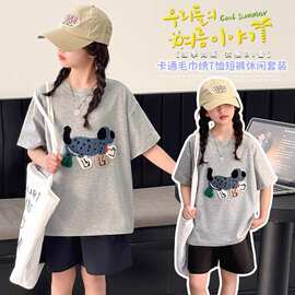 女孩夏天洋气短袖套装中大童韩系穿搭夏季新款宽松夏装上衣两件套