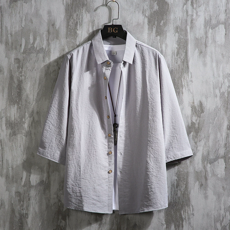 Summer Solid Shirt, Cotton-Linen Oversize, Plus-Size Casual Button-Up (M–7XL)