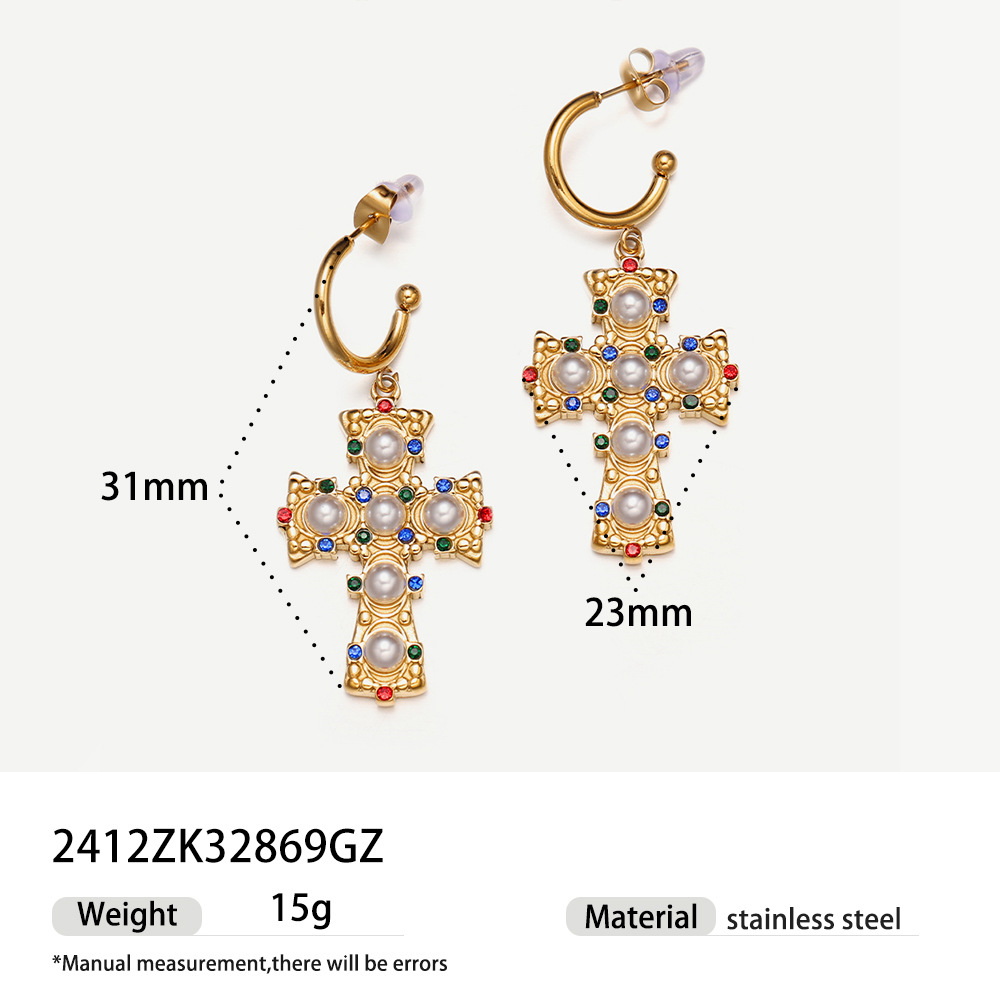 Tina Europa y América cruzada pendientes de diamante de perlas nicho de diseño galvanizado 18K conjunto de collar de oro