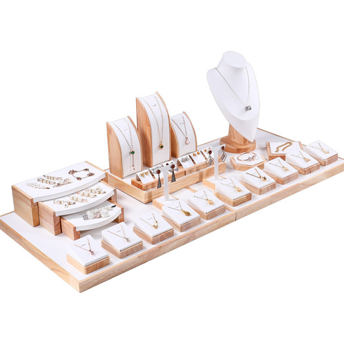 Factory wholesale white leather jewelry counter display props necklace ring earrings display stand display tray jewelry tray