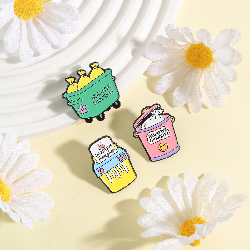 European and American New Style Negative Emotion Trash Can Brooch, Personalized Macaron Color English Badge Clothing Waist Buckle Pin European and American New Style Negative Emotion Trash Can Brooch, Personalized Macaron Color English Badge Clothing Waist Buckle Pin