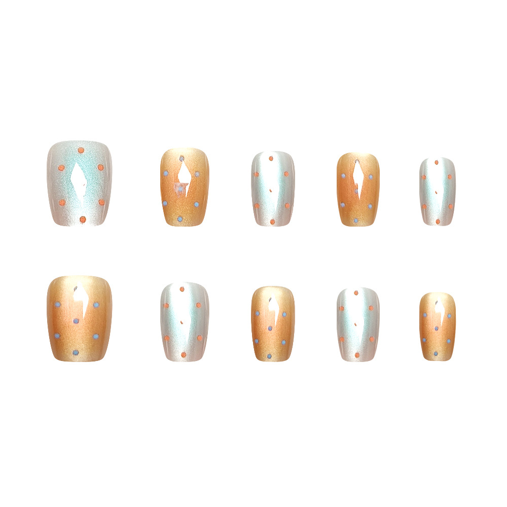 10 piezas de puntas de uñas con efecto ojo de gato, uñas postizas cortas, cónicas y translúcidas, uñas postizas hechas a mano con diseño de estrellas.