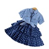 Children's summer clothing, denim jacket, skirt, set, European style, suitable for teen, western style, with short sleeve, suitable for import