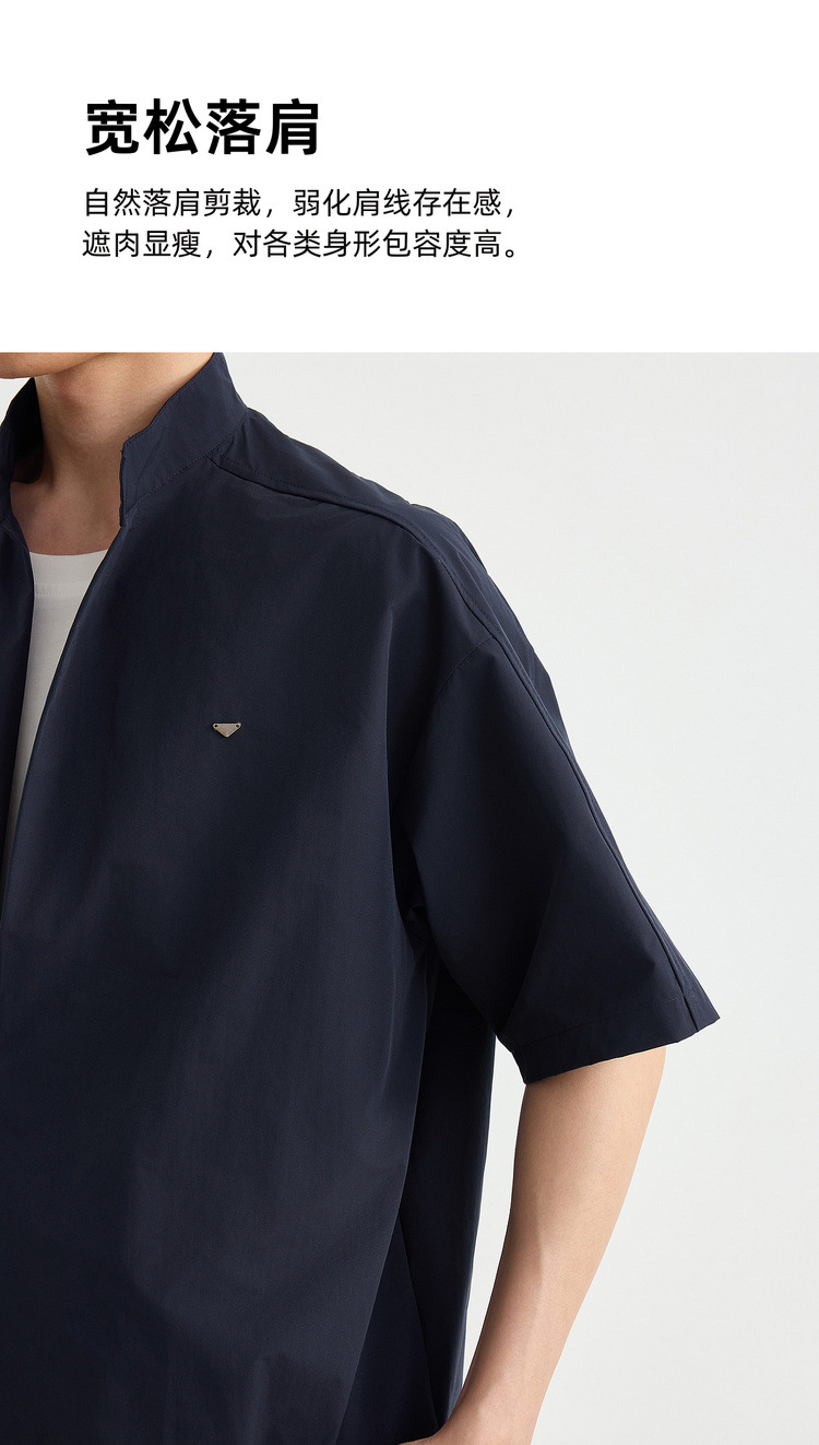Bộ đồ thể thao nam 2 mảnh áo sơ mi cổ đứng không nút phối quần short — Quần Short Màu Xanh Đen (91680) chi tiết 6