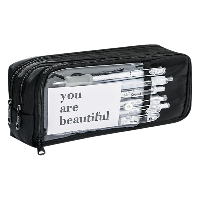 5-capa de gran capacidad transparente caja de lápices para estudiantes de secundaria Papelería para niños y niñas