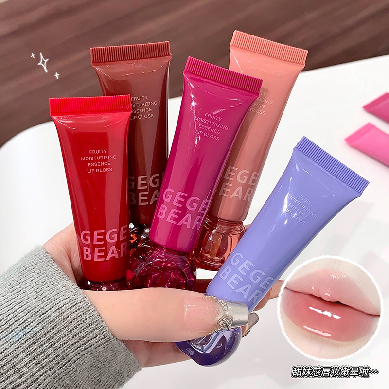 Gege Bear Fruit Moisturizing Essence Lip Gloss Korean-Style Translucent Water-Glossy Whitening Lip Gloss for Students, Domestic Makeup Product