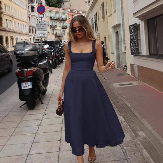 summer solid long fashionable dress sleevless