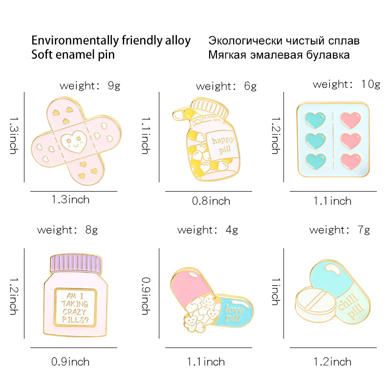 Casual, Daily Occasion Alloy Material Cartoon Style Pin Capsule Medicine Bottle Alloy Stoving Varnish Unisex Brooches