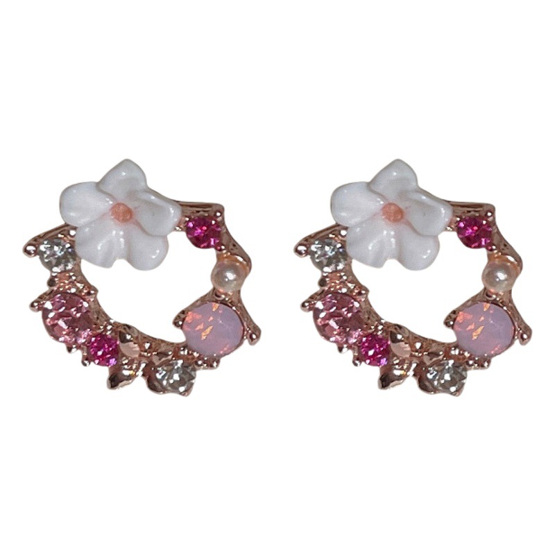 Aguja de plata hueco diamante flor perla pendientes personalidad simple dulce fresco pendientes de moda todo partido pendientes al por mayor