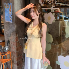 夏ドーパミンツイスト V ネックニットベスト女性のアウターウェア夏の新しいスリムフィットノースリーブニットトップ