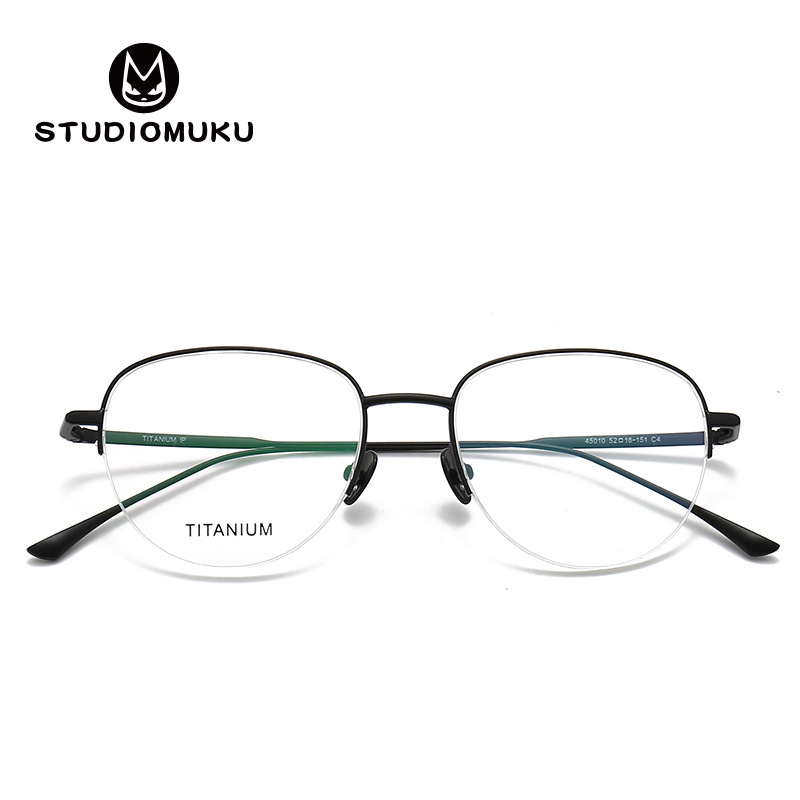 STUDIOMUKU mu gafas frías convierten tanto la dureza como la suavidad en suaves y nobles gafas de Marco cepillado de medio marco