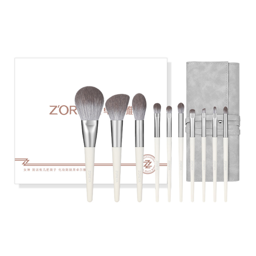 Zhuolya luz lujo conjunto completo de plata biónica cola zorro nano micro talla herramientas belleza caja regalo 10 pinceles maquillaje traje