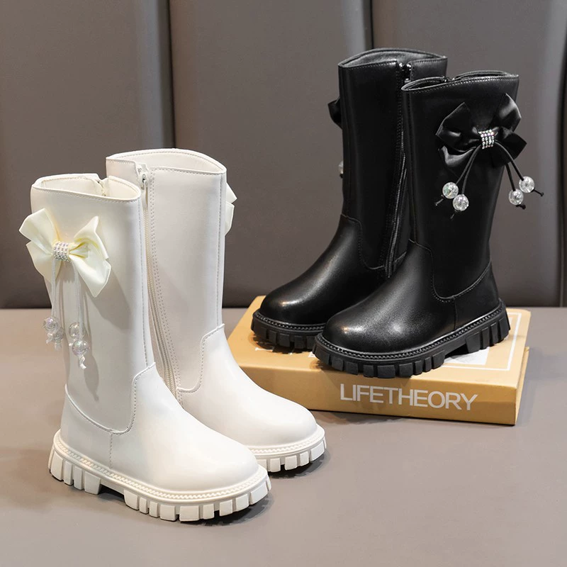 Детские зимние ботинки из флиса, новые корейские модные ботинки принцессы для девочек, мягкая подошва, стильные длинные хлопковые ботинки 2025 года