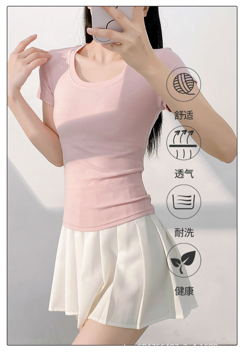 American slim-fit short-sleeved T-shirt for women, 2025 summer new style, waist-cinching round-neck T-shirt, sweet and spicy short top as the base pic 3