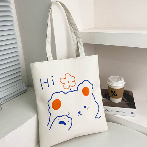  New Canvas Large Capacity Handbag Women's Bag Fresh Tote Bag Cartoon Cute Student Tutorial Shoulder Bag