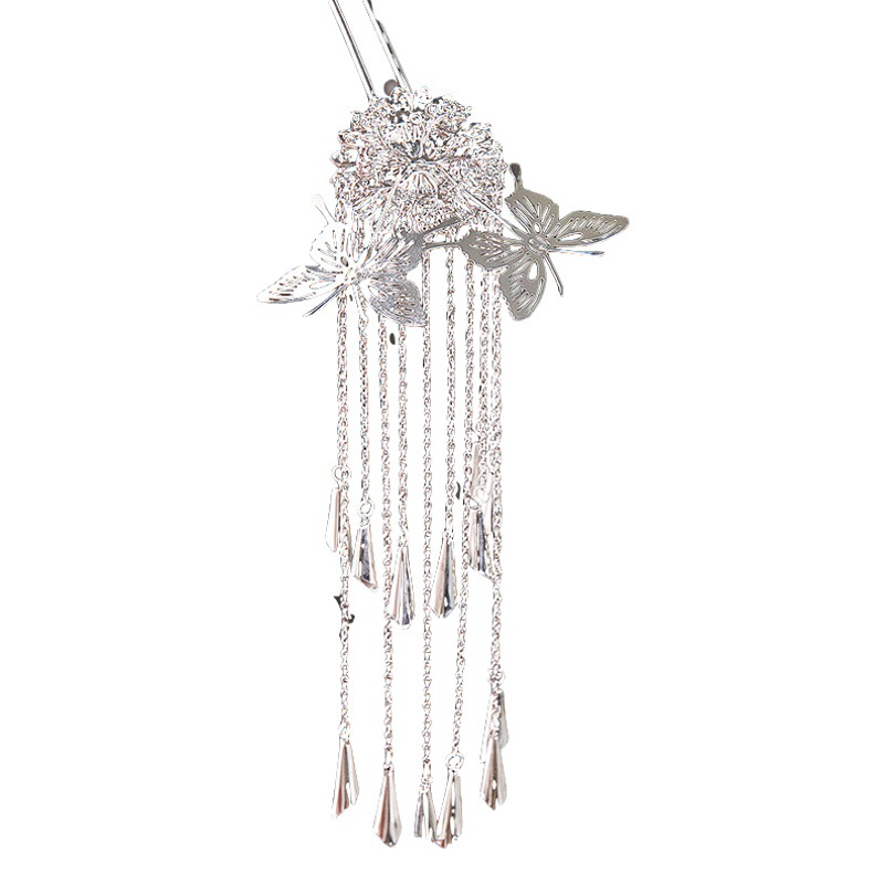 Estilo antiguo horquilla borla de plata Hanfu tocado Nuevo horquilla paso sacudida Miao accesorios de cabello de plata accesorios de horquilla femenina horquilla sin incrustaciones