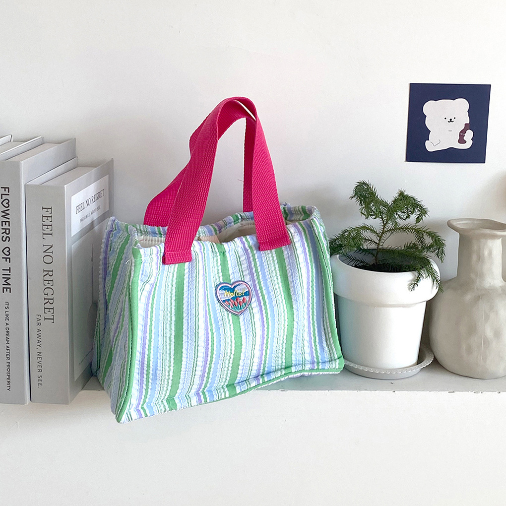 Bolsa de almuerzo de dopamina de contraste de color aislante de calor, bolsa de mano de rayas de espuma plegadas, bolsa de almuerzo encantadora para llevar bolsa de almuerzo al trabajo