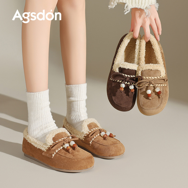 Augu Lion Dengjia veludo Bocken zapatos mujeres 2025 nuevo otoño invierno embarazadas un pie botas de nieve zapatos de lana de fondo plano