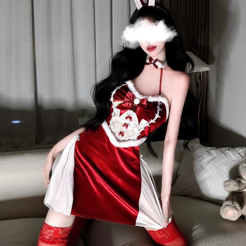 Manyue Sexy Underwear Christmas Golden Velvet New Year's War Dress Cheongsam Nightdress Small Chest Christmas cos suit dress