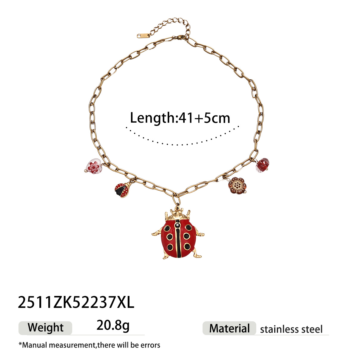Collar de acero inoxidable para mujeres no se desvanece, colgante de mariquita de siete estrellas, exageración de la cadena de clavícula en venta transfronteriza.
