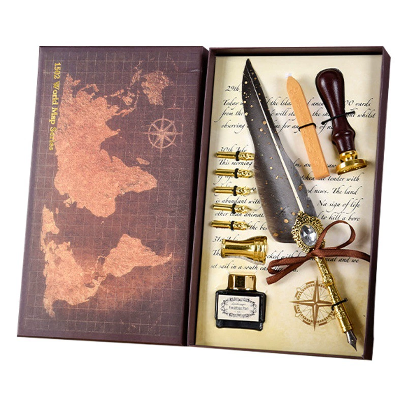 Ручка высокого цвета перо европейский стиль ретро драгоценный камень ручка, смоченная в воде подарочная коробка для каллиграфии