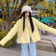 跨境羽绒棉服女2025年新款韩版小个子设计感面包服奶蓝色短款外套