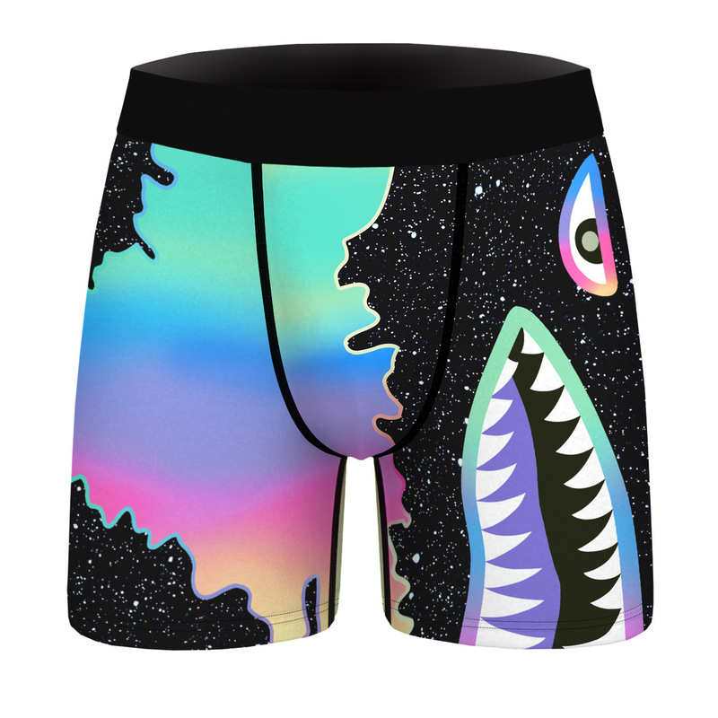 Cross-Border European and American Colorful Shark Series 3D Digital Printing Men's Adult Underwear Mid-Waist Sexy Boxer Briefs