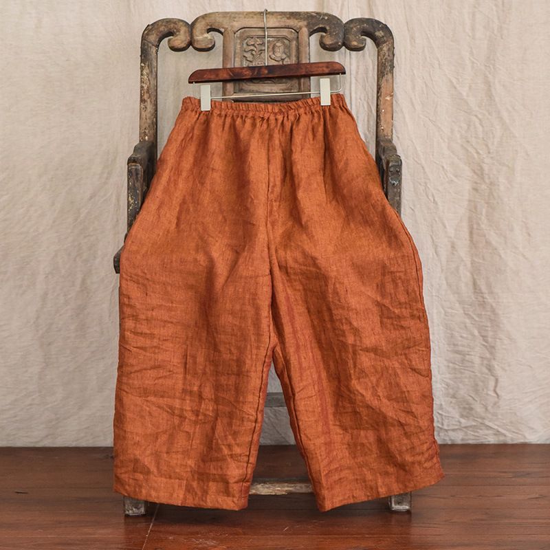 Summer Straight-Leg Pants, Nine-Point Yarn-Dyed Cotton and Linen Wide-Leg Pants, Spring Loose, Artistic, Comfortable and Casual Women's Pants for Summer