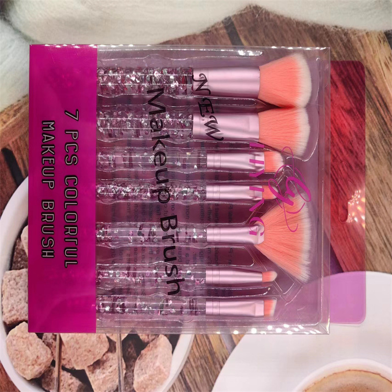 1 Set Quantity Elegant Lady Simple Style Plastic Nylon Crystal Handle Makeup Brushes 1 Set