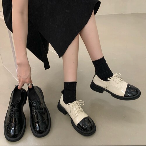 Ve&La French thick-soled small fragrant style lace-up loafers women's shoes autumn and winter plus velvet British style small leather shoes