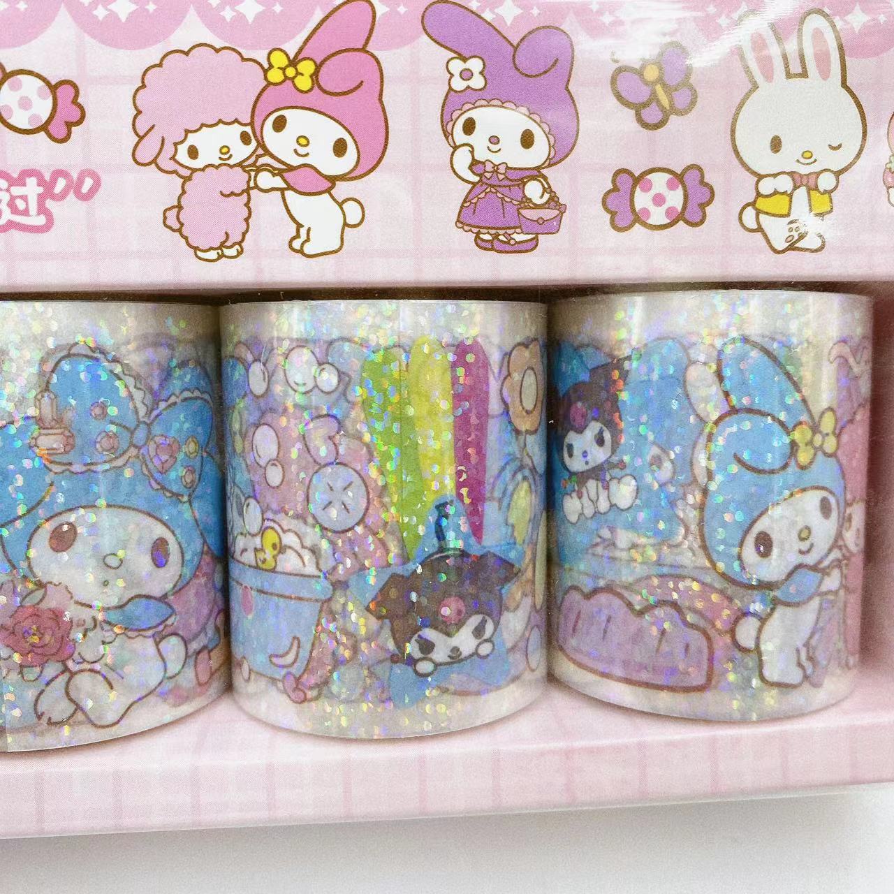 Nuevo 5 en dibujos animados adhesivo cinta adhesiva DIY estampado láser adhesivo decoración transparente material caja de regalo contabilidad