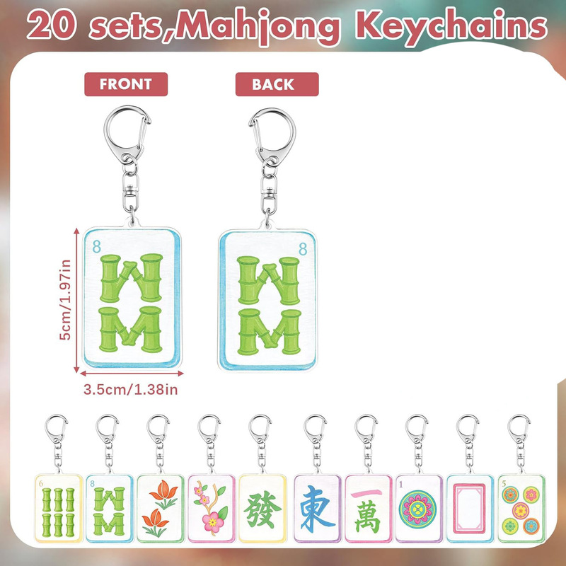 2D Acrylic Mahjong Tile Keychain Set, Fun Mahjong Accessories Gift, Suitable for Both Men and Women