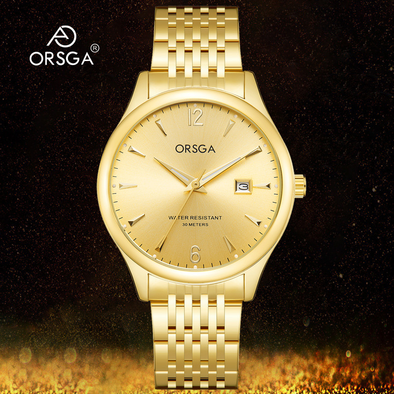 Orsga Business Men's Watch Fashion Casual Manufacturer Live Broadcast Cross-Border Calendar Waterproof Simple Quartz Watch for Men