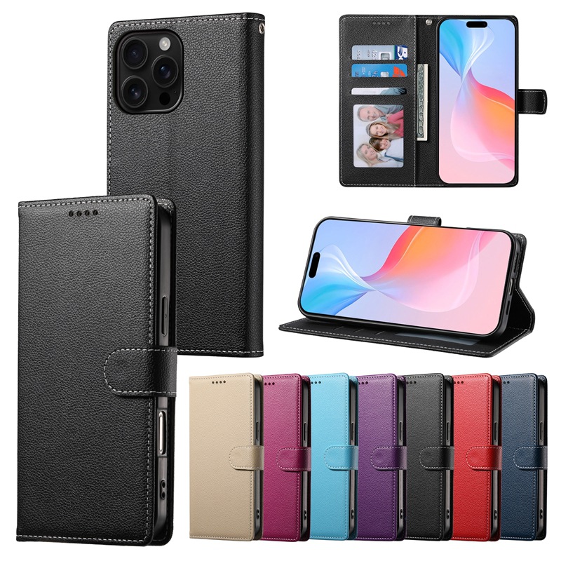 Suitable for iPhone 17 Pebbled Buckle Phone Leather Case, Apple 16 Card-Insert S25 Google 10 Stand Protective Case